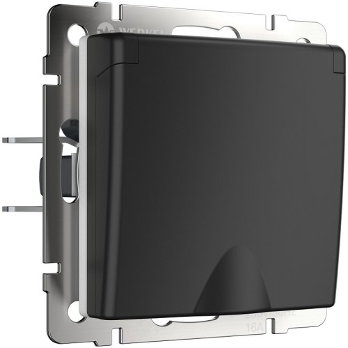 Розетка с заземлением без рамки Werkel 1-м. крышка шторки IP44 черный матовый картинка